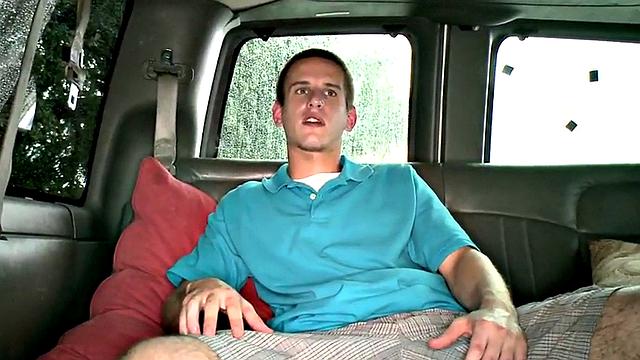 Naive stud fucks gay jock in pickup van till cumshot