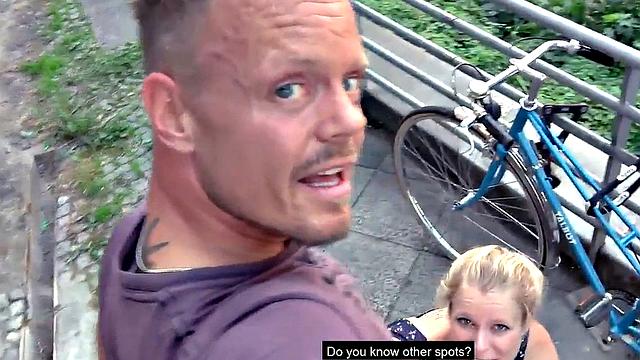 Public amateur POV fucked outdoors in Germany on sex date
