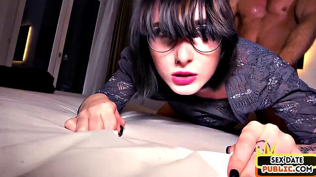 Adorable babe in glasses gets hard doggystyled