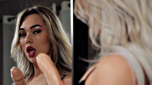 Lingerie tgirl sucks toy before bareback then bf