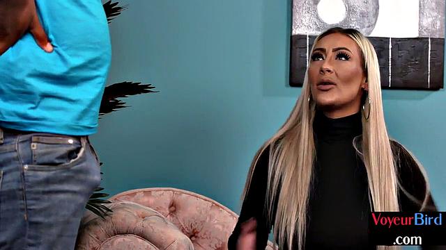 Voyeur rubs pussy while watching dude wanking on her