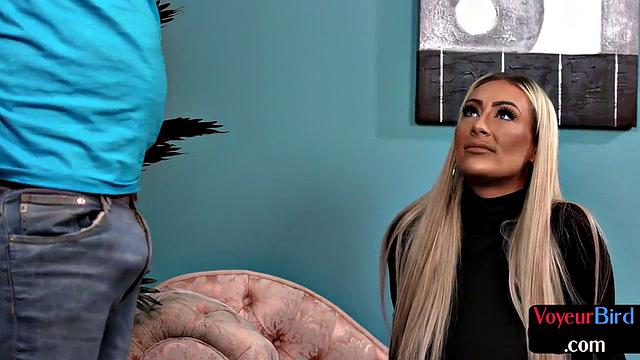 Voyeur rubs pussy while watching dude wanking on her