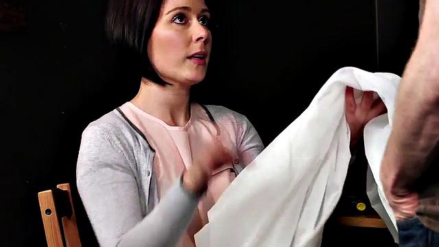 CFNM British lady sucks customer's cock till cumshot.