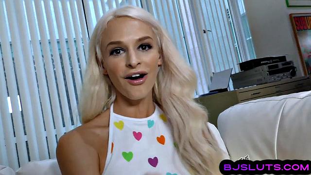 Cutie blonde enjoys giving head