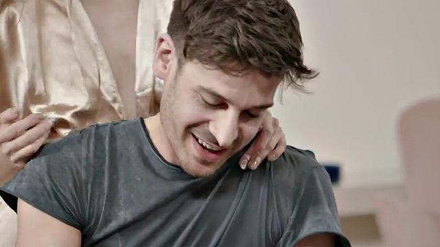 Erotic pale skin babe licked and fucked by boyfriend on couch