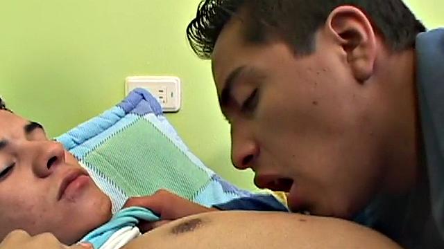 Assfingered Latino gets fucked at home by BFs cock