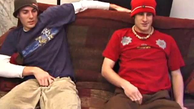 Curtis Glendale and Torque work up nice bulges, as they get comfortable. When Curtis is down to his boxers, Torque strips them off before taking Curtis's still soft cock into his mouth.