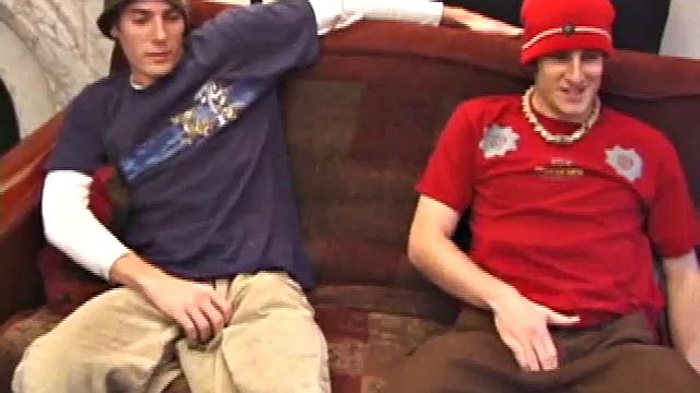 Curtis Glendale and Torque work up nice bulges, as they get comfortable. When Curtis is down to his boxers, Torque strips them off before taking Curtis's still soft cock into his mouth.