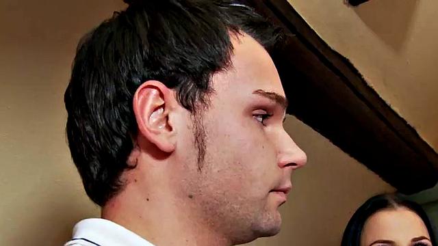 Pegging CFNM classy gals fuck guy with dildo in threesome