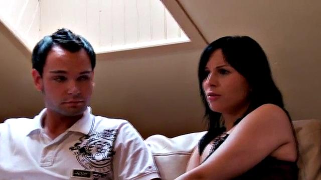 Pegging CFNM classy gals fuck guy with dildo in threesome