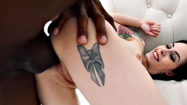 IR analgaping tattooed babe smashed by guy at home