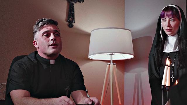 Religious sub sucking priest cock in duo after church