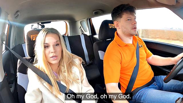 Amateur babe in stockings riding cock in car