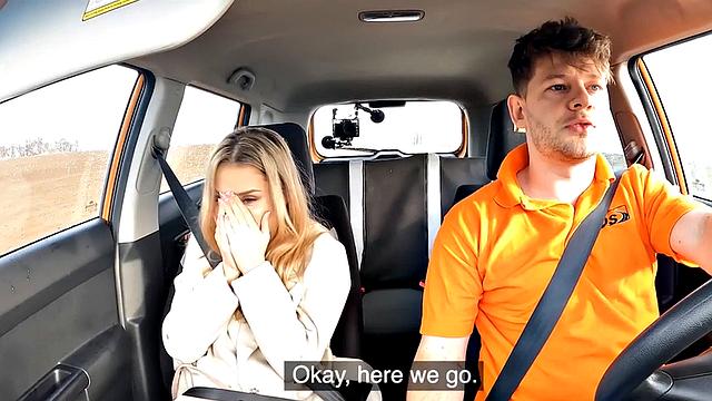 Amateur babe in stockings riding cock in car