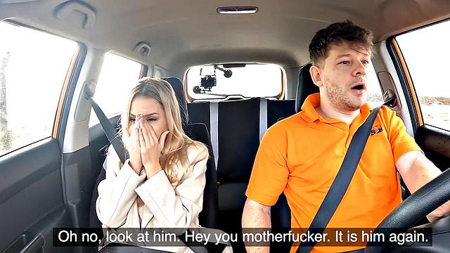 Amateur babe in stockings riding cock in car