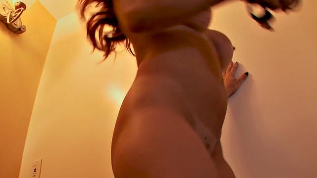 Redhead busty MILF sucking and riding black cocks trio