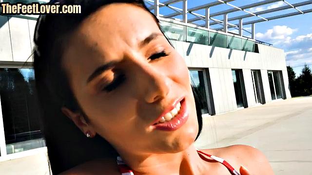 Outdoor foot teasing beauty slammed