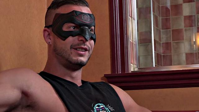 Masked stud jerks and cums in bathroom in solo action