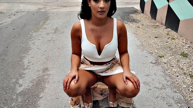 Brunette with huge tits publicly fucks & rides cock in public like a pro