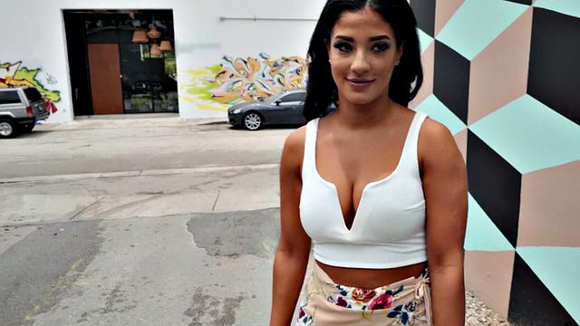 Brunette with huge tits publicly fucks & rides cock in public like a pro