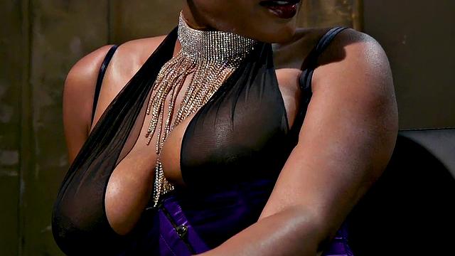 Nubian domina whips blindfolded sub in BDSM pleasure