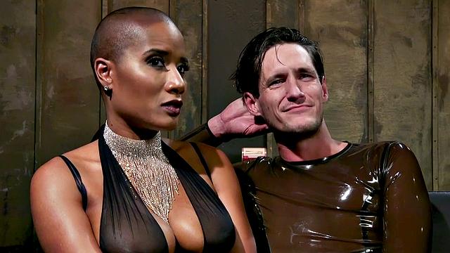 Nubian domina whips blindfolded sub in BDSM pleasure