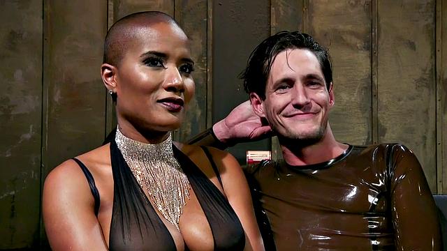 Nubian domina whips blindfolded sub in BDSM pleasure