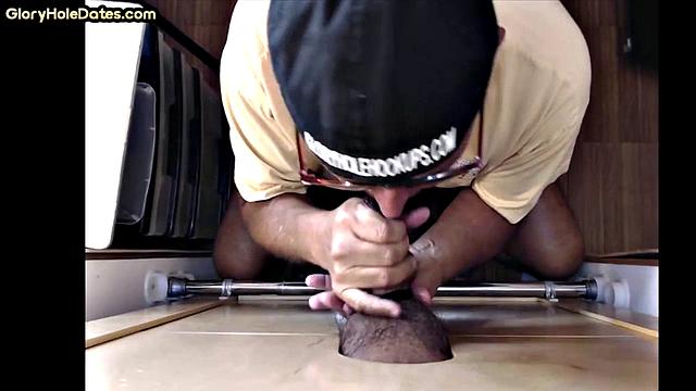 POV gaydaddy sucks gloryhole cock at his home