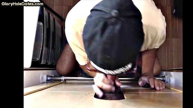 POV gaydaddy sucks gloryhole cock at his home