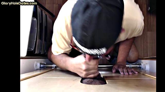 POV gaydaddy sucks gloryhole cock at his home