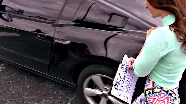 Get off with this hot, bald babe in the car and enjoy her small tits and topless outdoor masturbation fantasies