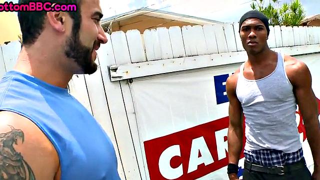 Ebony pickes up and public fucked outdoors by jock