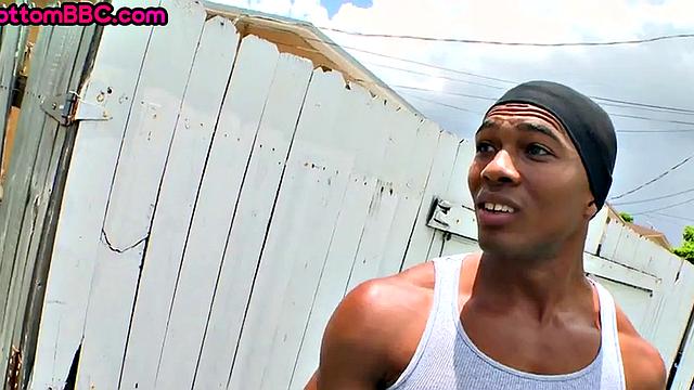 Ebony pickes up and public fucked outdoors by jock