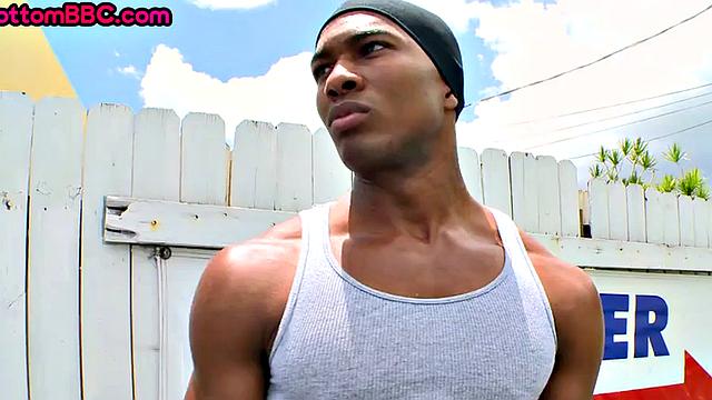 Ebony pickes up and public fucked outdoors by jock