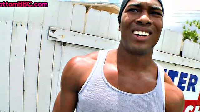 Ebony pickes up and public fucked outdoors by jock