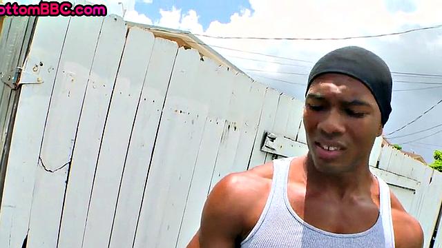 Ebony pickes up and public fucked outdoors by jock