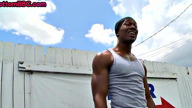 Ebony pickes up and public fucked outdoors by jock