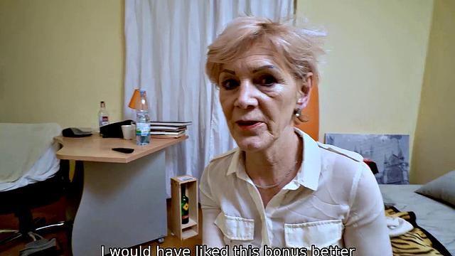 Insatiable blonde agent in stockings & high heels enjoys unplanned threesome with lucky guy