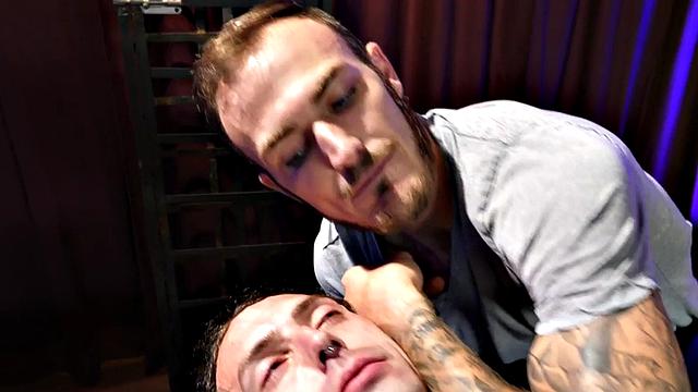 Mesmerized crossdresser in fishnet stockings fucks inked boyfriend