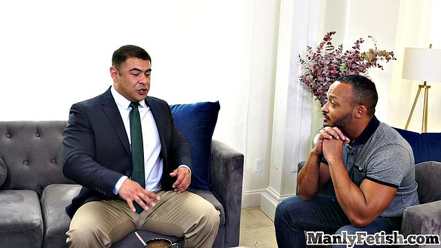 Busty hunk bouncing on his lover