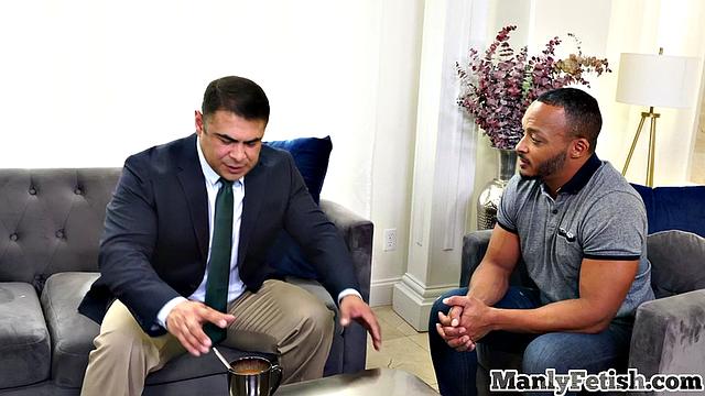 Busty hunk bouncing on his lover