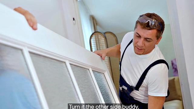 Big-titted MILF banged in her pierced pussy by handyman