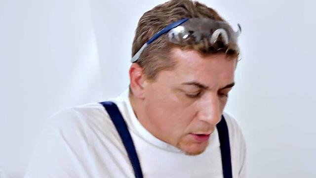 Big-titted MILF banged in her pierced pussy by handyman