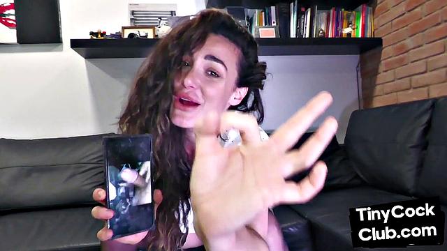 Sexy classy babe commenting on small dick