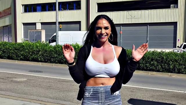 Busty MILF with big tits takes a deep dicking in public & gets a cum facial