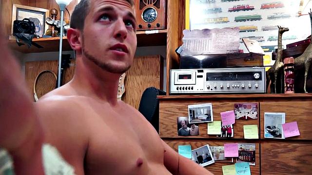 Pawnshop stud fucked in office by lucky owners