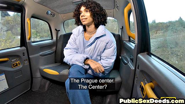 Ebony babe riding the taxi driver
