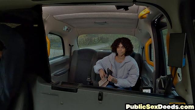 Ebony babe riding the taxi driver