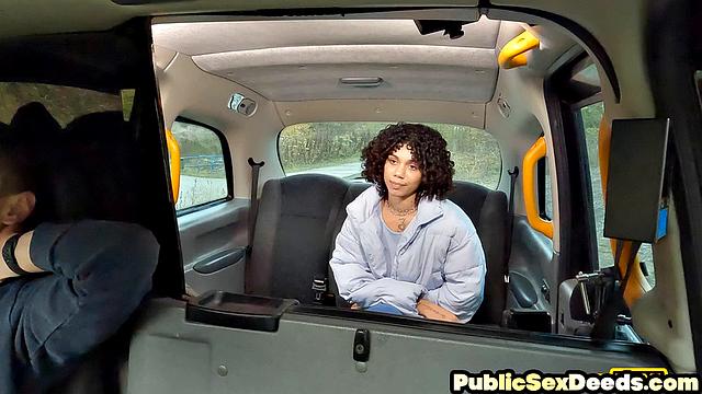 Ebony babe riding the taxi driver
