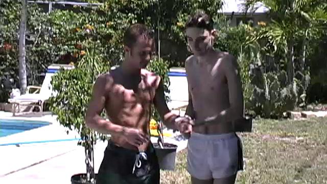 Skinny twink Ty Whitney and redhead Corbin Michaels take a dip in the pool, followed by a super hot suck and fuck session at pool side.